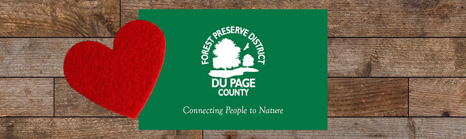 Forest Preserve District gift card next to a felt heart