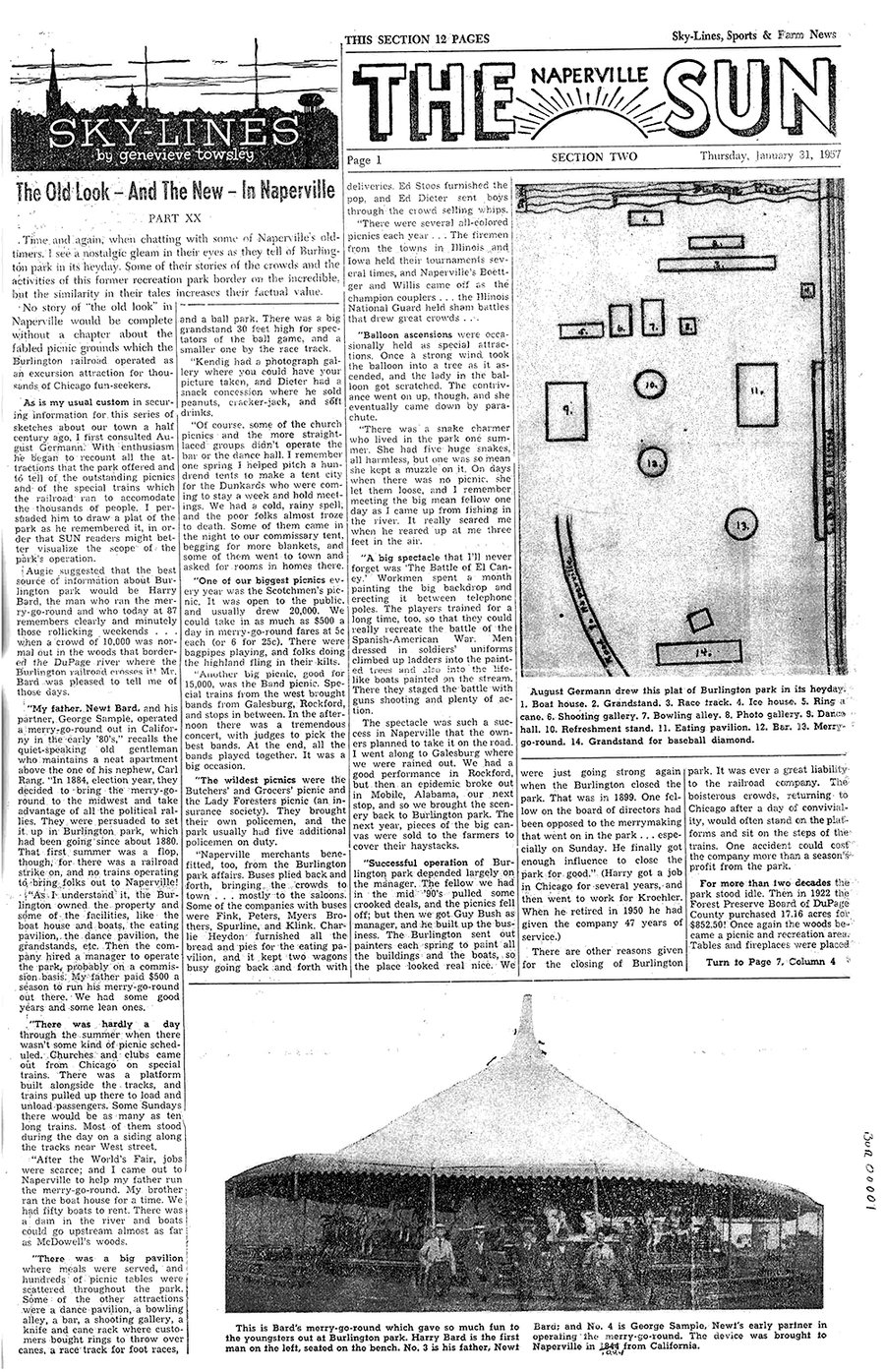 The front page of the Naperville Sun from Jan. 31, 1957.