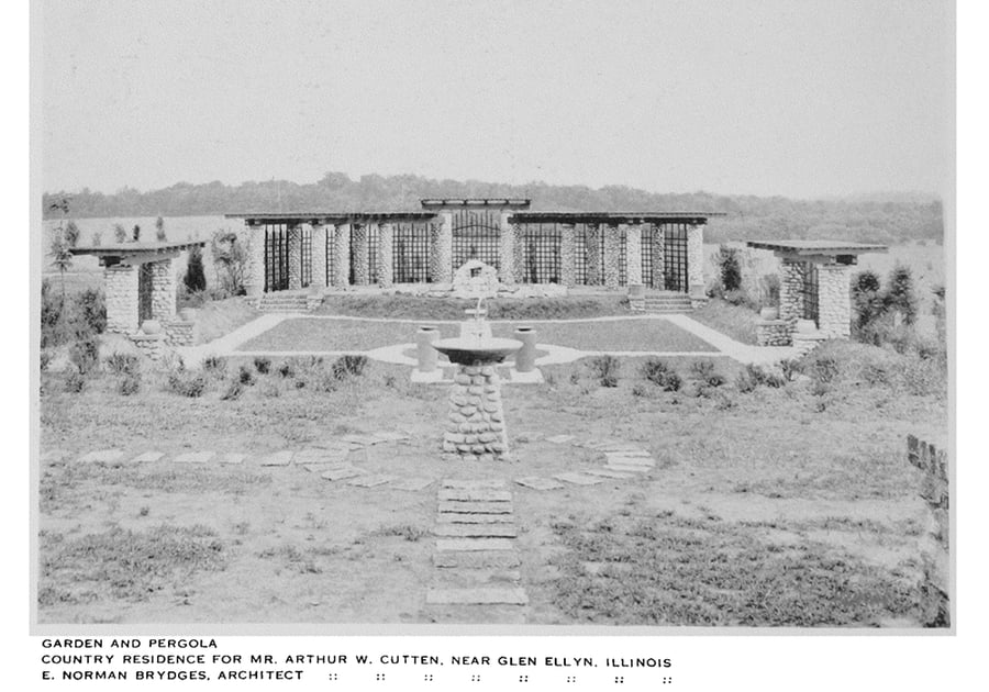 A garden at the mansion as seen in The Western Architect.
