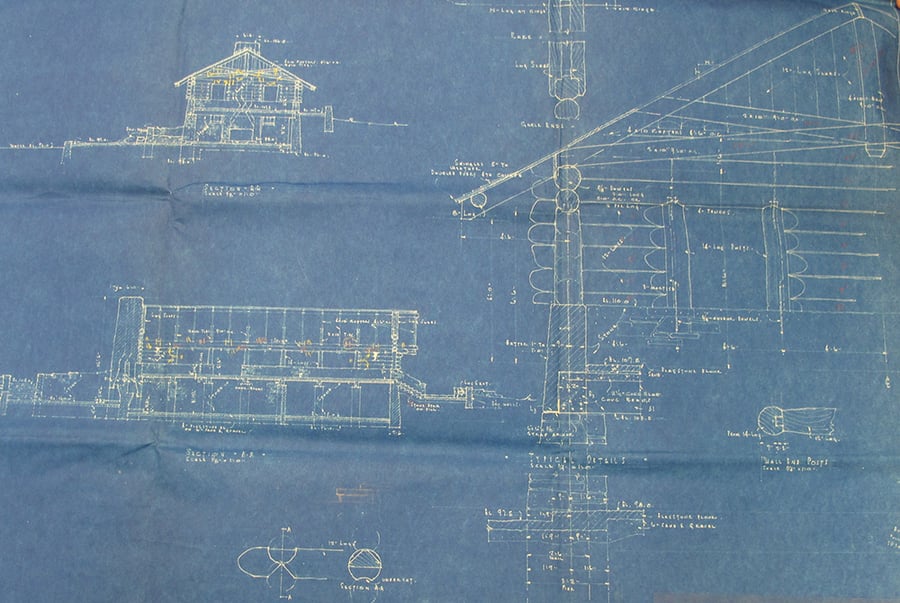 A blueprint of the original boathouse.