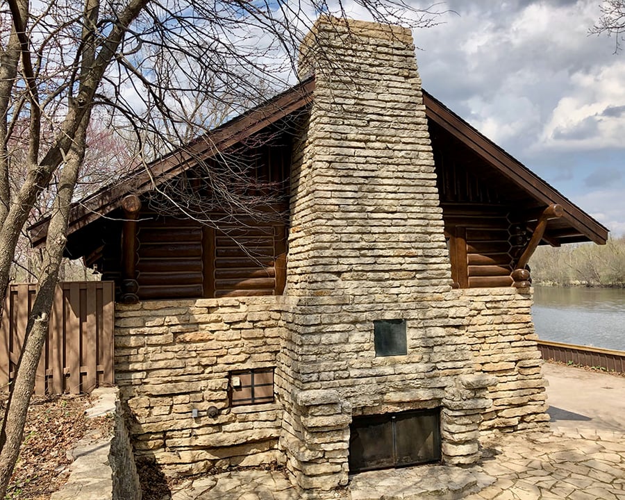 The exterior fireplace at the nature education center.