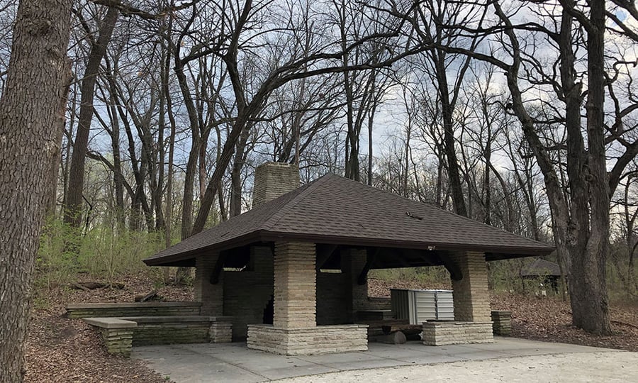 An old shelter that is now used for picnicking, resting, and watching nature.