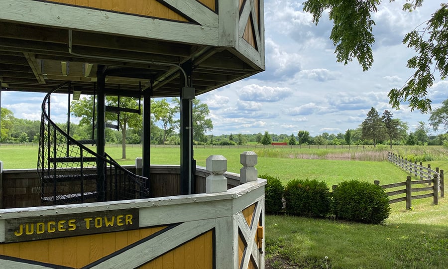 A two-story judges' stand was built for competitions on the farm.