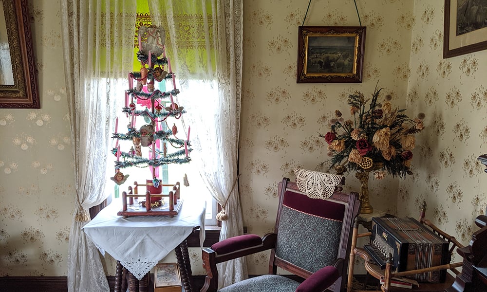 Feather tree on display in the parlor