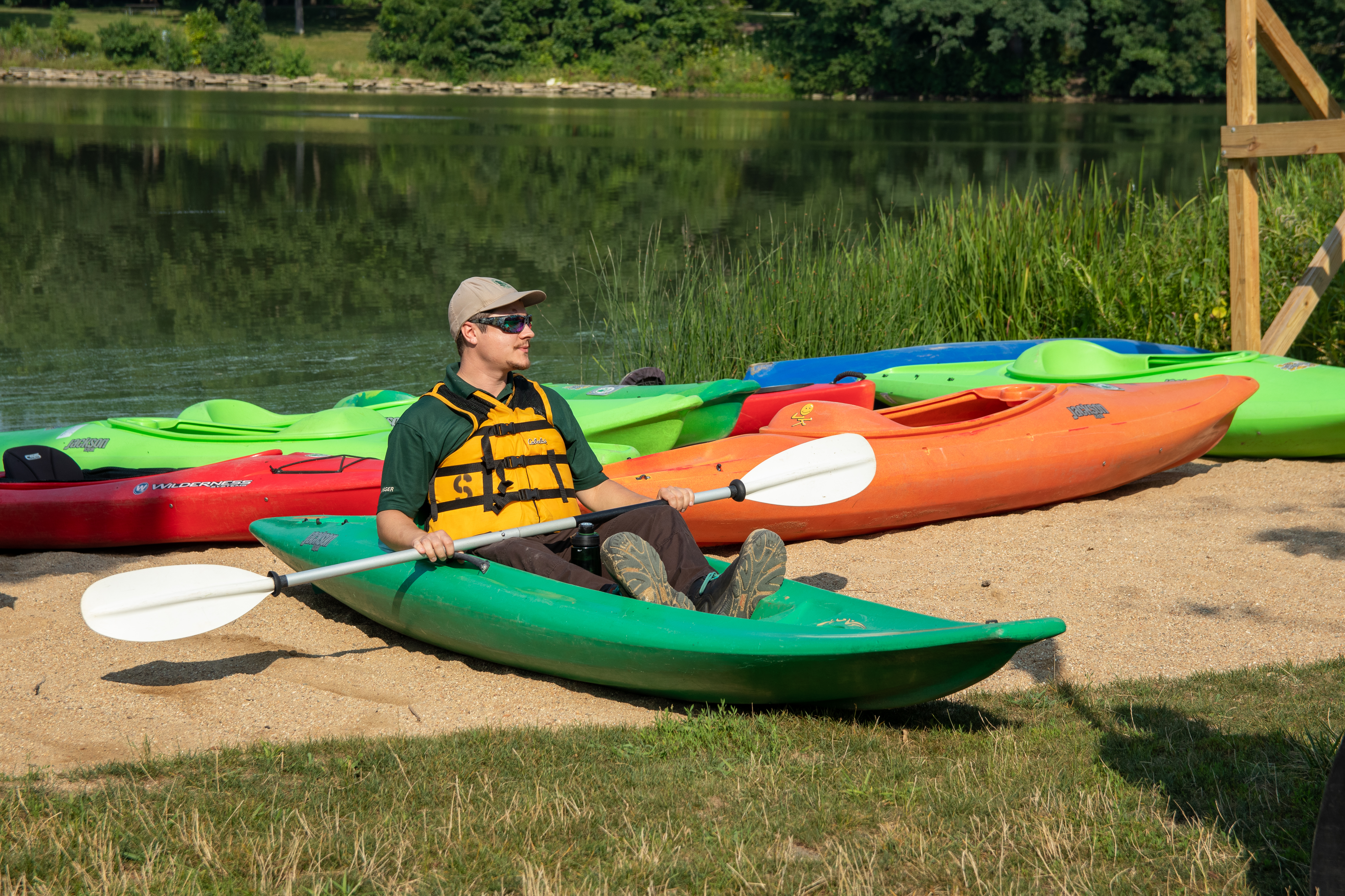 employee in a kayak