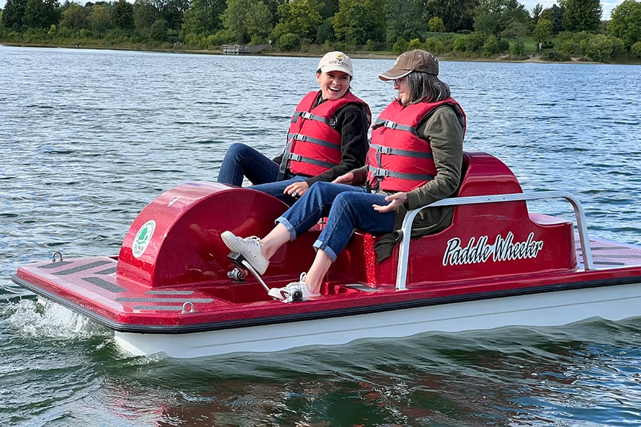 two women in a paddleboat