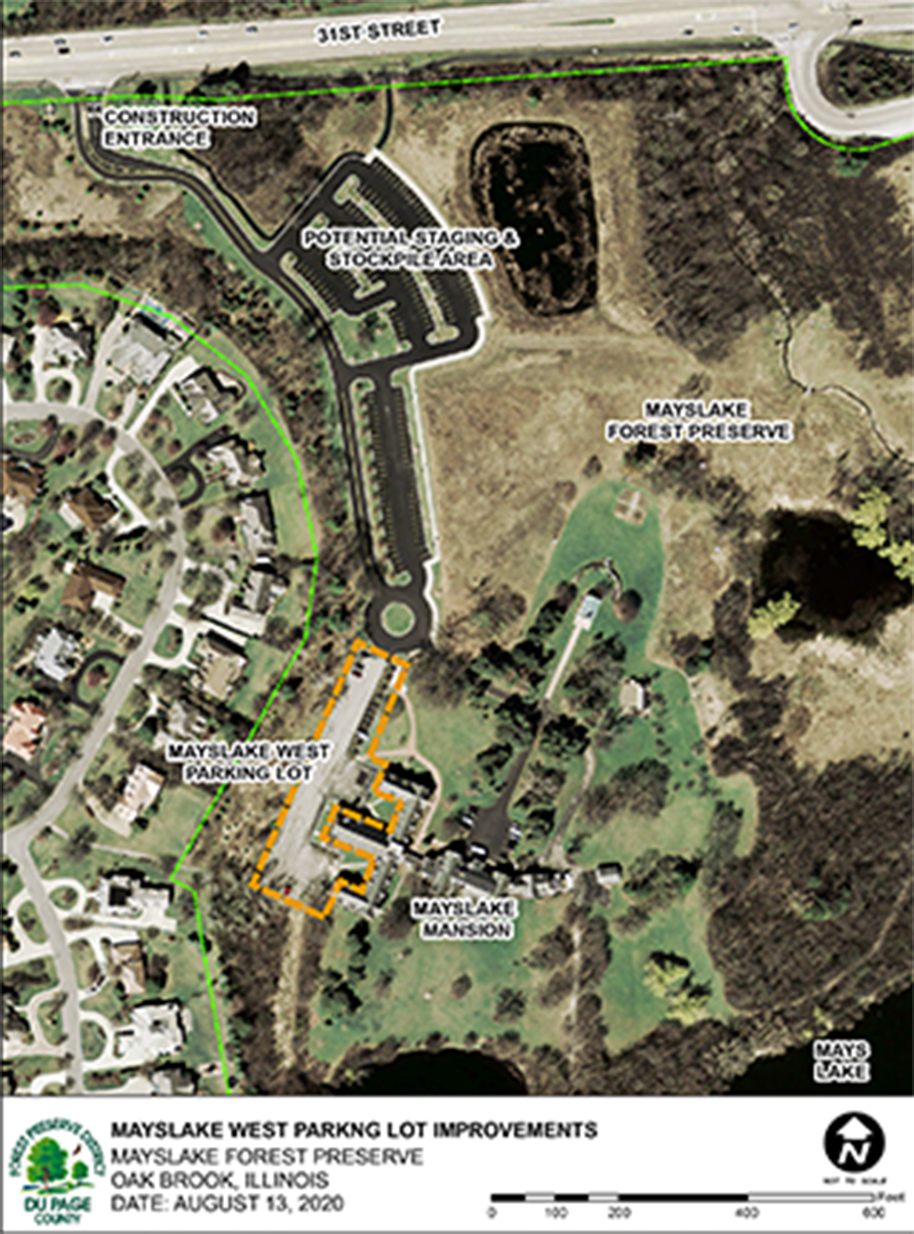 Mayslake parking lot aerial map