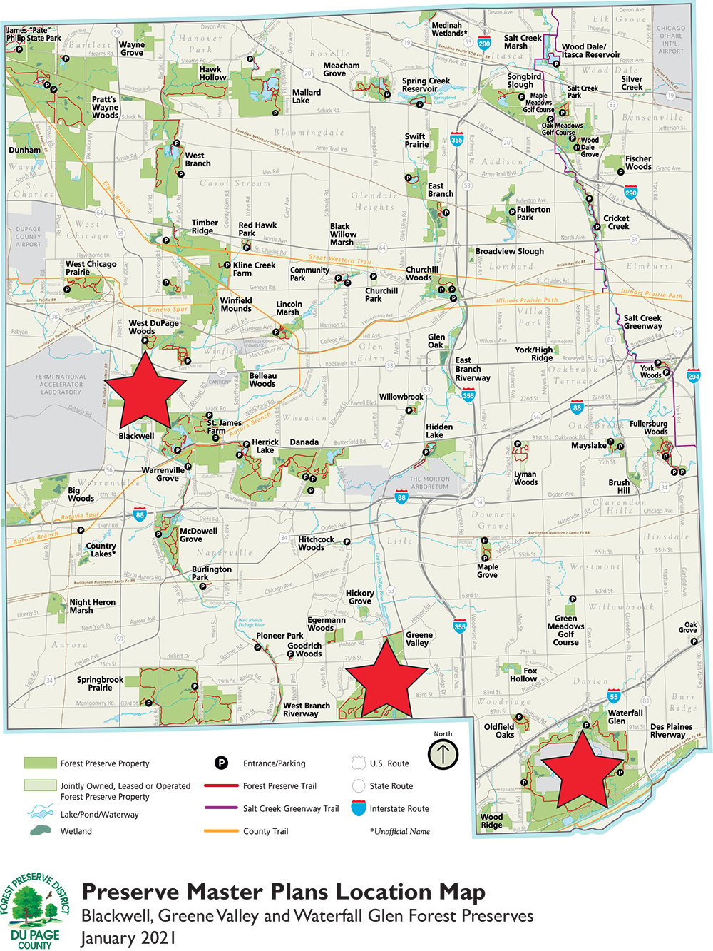 Preserve Master Plans map with red stars