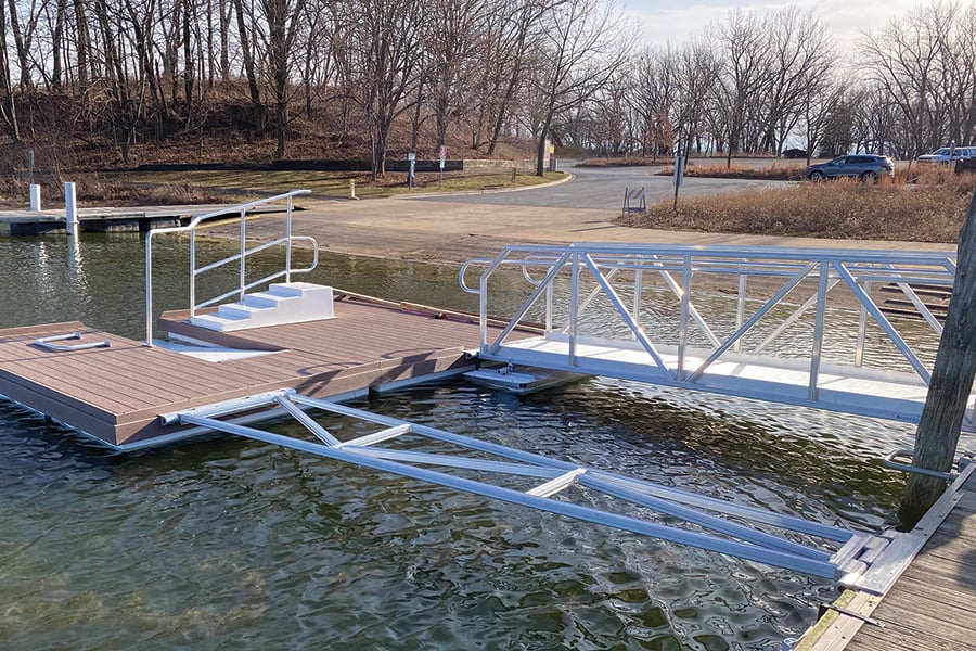 the ADA-accessible kayak and canoe launch on the edge of Silver Lake