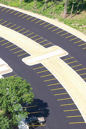 an view of an empty parking lot at waterfall glen forest preserve